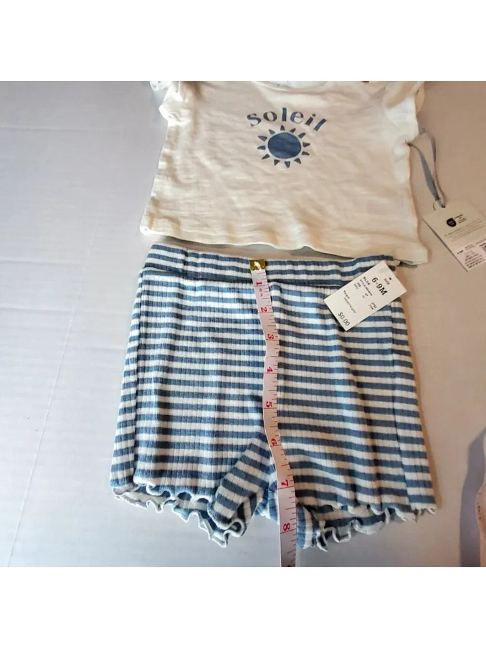 Cloud Island Baby 2-Piece Set In Cream & Blue Stripes Size 6-9Months Lightweight